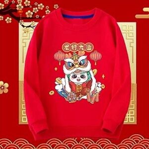 Festive Oversize Red Women's Sweatshirt with Playful Design